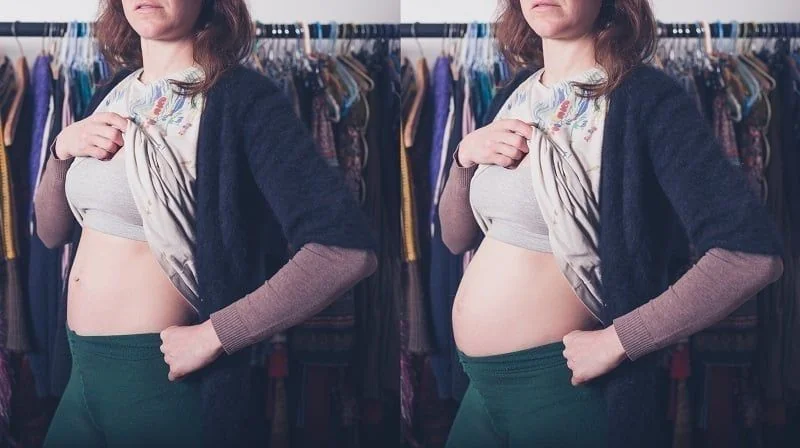 Vorher-Nachher-Vergleich einer schwangeren Frau